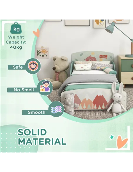 ZONEKIZ Toddler Bed Frame, Kids Storage Shelf Unit with 6 Fabric Bins for Ages 3-6 Years, Green