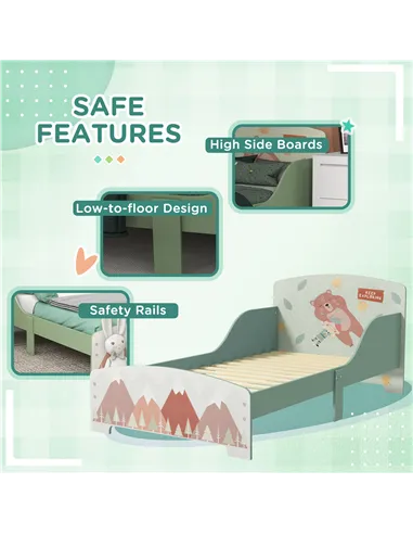 ZONEKIZ Toddler Bed Frame, Kids Storage Shelf Unit with 6 Fabric Bins for Ages 3-6 Years, Green