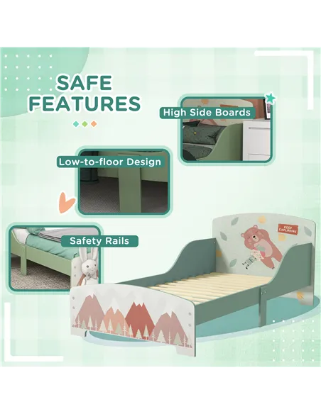 ZONEKIZ Toddler Bed Frame, Kids Storage Shelf Unit with 6 Fabric Bins for Ages 3-6 Years, Green