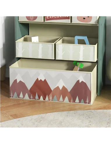 ZONEKIZ Toddler Bed Frame, Kids Storage Shelf Unit with 6 Fabric Bins for Ages 3-6 Years, Green