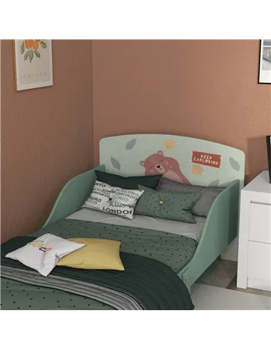 ZONEKIZ Toddler Bed Frame, Kids Storage Shelf Unit with 6 Fabric Bins for Ages 3-6 Years, Green