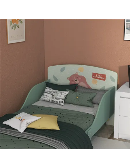 ZONEKIZ Toddler Bed Frame, Kids Storage Shelf Unit with 6 Fabric Bins for Ages 3-6 Years, Green