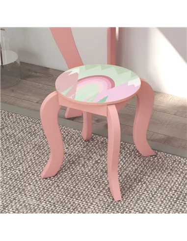 ZONEKIZ Toddler Bed Frame, Kids Dressing Table with Mirror and Stool, Cute Animal Design Kids Bedroom Furniture Set for Ages 3-6