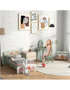 ZONEKIZ Kids Bedroom Furniture Set Includes Bed Frame, Kids Toy Chest, Dressing Table with Mirror and Stoolfor Ages 3-6 Years, G 2
