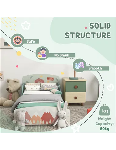 ZONEKIZ Kids Bedroom Furniture Set Includes Bed Frame, Kids Toy Chest, Dressing Table with Mirror and Stoolfor Ages 3-6 Years, G