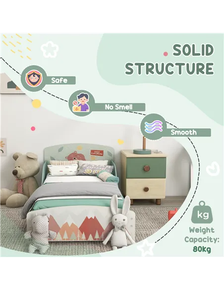 ZONEKIZ Kids Bedroom Furniture Set Includes Bed Frame, Kids Toy Chest, Dressing Table with Mirror and Stoolfor Ages 3-6 Years, G