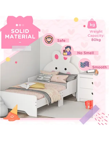 ZONEKIZ Wooden Kids Bedroom Furniture Set with Kids Dressing Table, Stool, Bed, for 3-6 Years, Bunny-Design