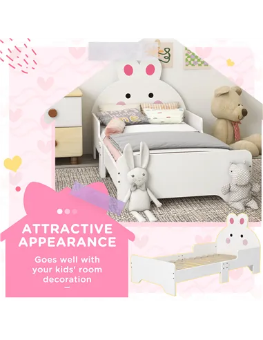 ZONEKIZ Wooden Kids Bedroom Furniture Set with Kids Dressing Table, Stool, Bed, for 3-6 Years, Bunny-Design