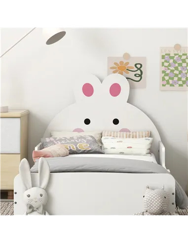 ZONEKIZ Wooden Kids Bedroom Furniture Set with Kids Dressing Table, Stool, Bed, for 3-6 Years, Bunny-Design
