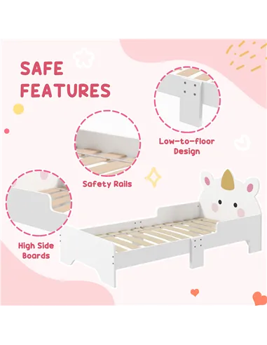 ZONEKIZ Kids Bedroom Furniture Set with Kids Dressing Table with Mirror and Stool, Toddler Bed Frame for 3-6 Years, Unicorn Desi