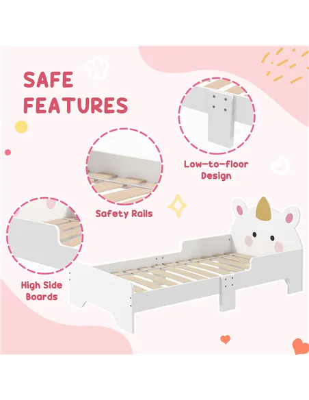 ZONEKIZ Kids Bedroom Furniture Set with Kids Dressing Table with Mirror and Stool, Toddler Bed Frame for 3-6 Years, Unicorn Desi