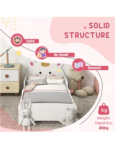 ZONEKIZ Kids Bedroom Furniture Set with Kids Dressing Table with Mirror and Stool, Toddler Bed Frame for 3-6 Years, Unicorn Desi