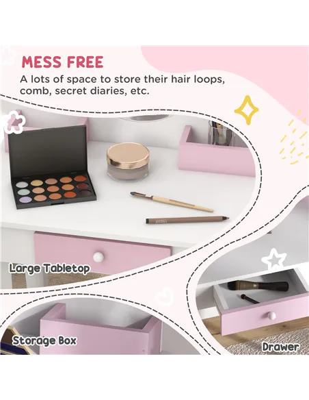ZONEKIZ Kids Bedroom Furniture Set with Kids Dressing Table with Mirror and Stool, Toddler Bed Frame for 3-6 Years, Unicorn Desi