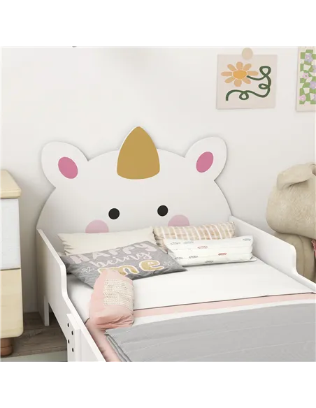 ZONEKIZ Kids Bedroom Furniture Set with Kids Dressing Table with Mirror and Stool, Toddler Bed Frame for 3-6 Years, Unicorn Desi