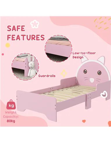 ZONEKIZ Wooden Kids Bedroom Furniture Set with Kids Dressing Table, Stool, Bed, for 3-6 Years, Cat-Design