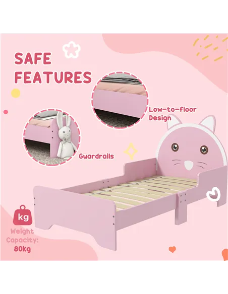 ZONEKIZ Wooden Kids Bedroom Furniture Set with Kids Dressing Table, Stool, Bed, for 3-6 Years, Cat-Design