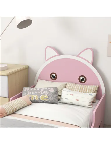 ZONEKIZ Wooden Kids Bedroom Furniture Set with Kids Dressing Table, Stool, Bed, for 3-6 Years, Cat-Design