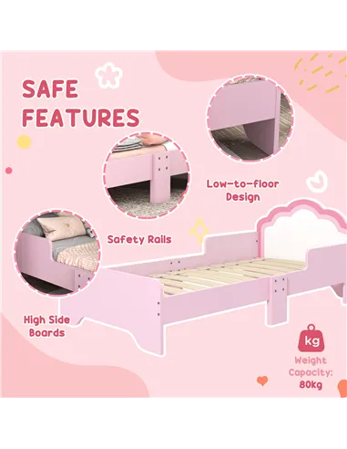 ZONEKIZ Wooden Kids Bedroom Furniture Set with Kids Dressing Table, Stool, Bed, for 3-6 Years, Cloud-Design