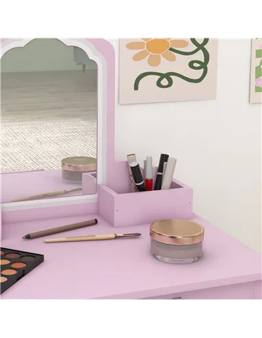 ZONEKIZ Wooden Kids Bedroom Furniture Set with Kids Dressing Table, Stool, Bed, for 3-6 Years, Cloud-Design