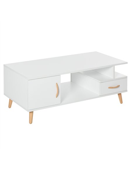 HOMCOM Modern Minimalism Coffee Table with Storage, Sofa Side Table with Shelf & Drawer for Living Room Reception Room, White