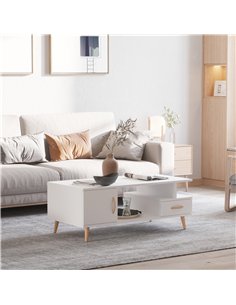 HOMCOM Modern Minimalism Coffee Table with Storage, Sofa Side Table with Shelf & Drawer for Living Room Reception Room, White 2