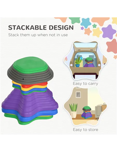 ZONEKIZ Kids Stepping Stones, 11 Pieces Balance River Stones for Obstacle Course, Stackable Non-Slip Starfish Shape, Sensory Pla