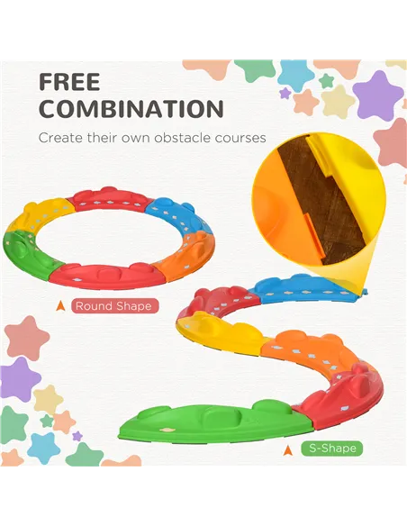 ZONEKIZ Kids Balance Beam, Kids 6 Pieces Stepping Stones Obstacle Course, for Ages 3-8 Years - Multicoloured