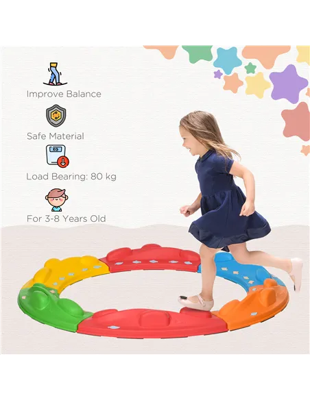 ZONEKIZ Kids Balance Beam, Kids 6 Pieces Stepping Stones Obstacle Course, for Ages 3-8 Years - Multicoloured