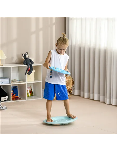 ZONEKIZ Two-In-One Balance Board, Kids Wobble Board with Ball - Blue