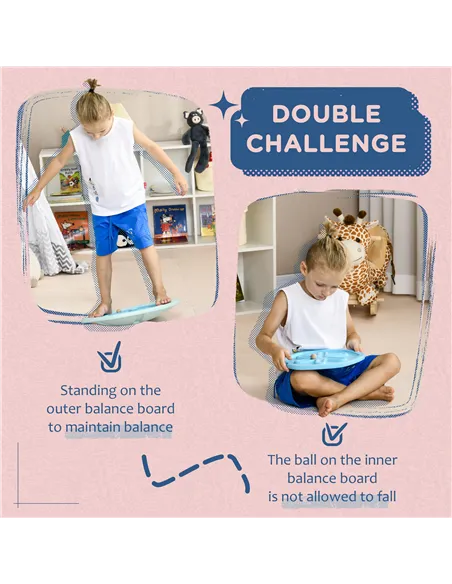 ZONEKIZ Two-In-One Balance Board, Kids Wobble Board with Ball - Blue