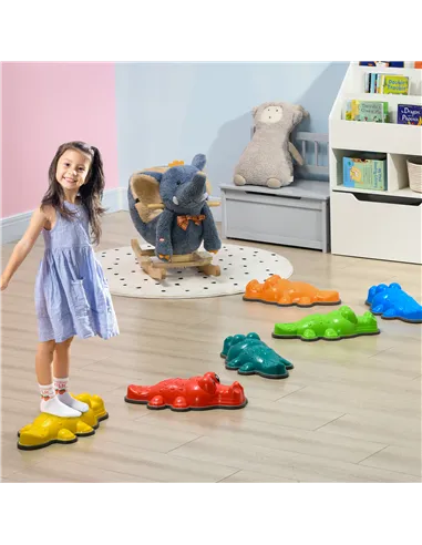 ZONEKIZ 6PCs Kids Stepping Stones, Crocodile-Designed Sensory Toys, with Anti-Slip Edge Balance River Stones