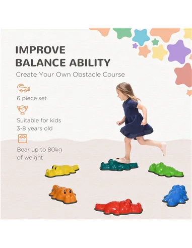 ZONEKIZ 6PCs Kids Stepping Stones, Crocodile-Designed Sensory Toys, with Anti-Slip Edge Balance River Stones