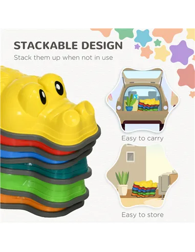 ZONEKIZ 6PCs Kids Stepping Stones, Crocodile-Designed Sensory Toys, with Anti-Slip Edge Balance River Stones