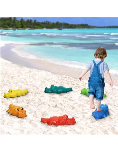 ZONEKIZ 6PCs Kids Stepping Stones, Crocodile-Designed Sensory Toys, with Anti-Slip Edge Balance River Stones