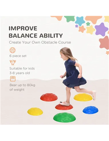 ZONEKIZ Six-Piece Kids Stepping Stones, with Non-Slip Mats, Balance River Stones