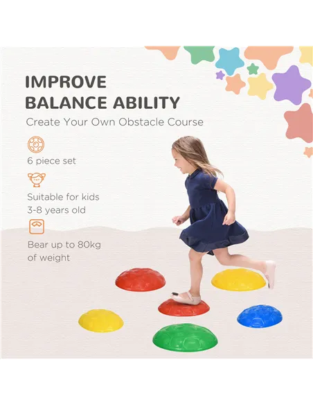 ZONEKIZ Six-Piece Kids Stepping Stones, with Non-Slip Mats, Balance River Stones