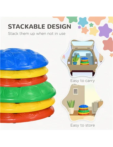 ZONEKIZ Six-Piece Kids Stepping Stones, with Non-Slip Mats, Balance River Stones