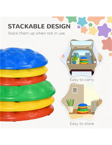 ZONEKIZ Six-Piece Kids Stepping Stones, with Non-Slip Mats, Balance River Stones
