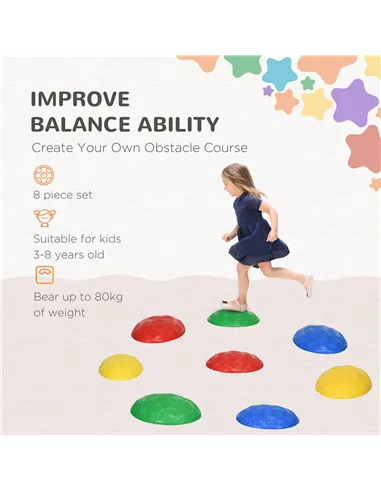 ZONEKIZ Eight-Piece Kids Stepping Stones, with Non-Slip Mats, Balance River Stones