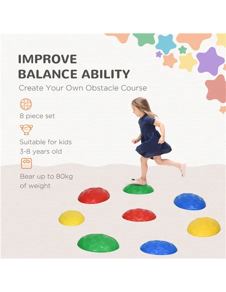 ZONEKIZ Eight-Piece Kids Stepping Stones, with Non-Slip Mats, Balance River Stones