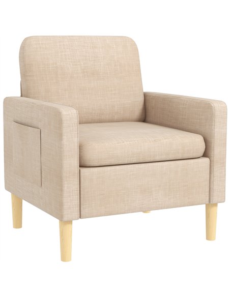 HOMCOM Modern Accent Chair, Comfy Fireside Chair, Upholstered Armchair for Living Room, Bedroom, Home Office, Beige