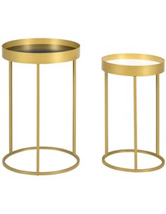 HOMCOM Nest of Tables, Round Coffee Table Set of 2, Nesting Tables with Embedded Tabletop and Metal Frame, Gold Side Table for L
