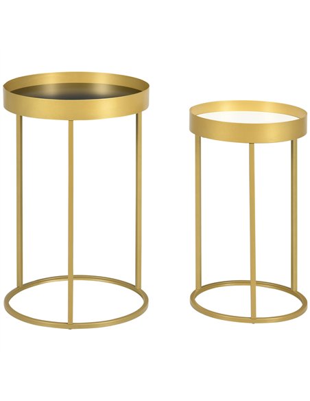 HOMCOM Nest of Tables, Round Coffee Table Set of 2, Nesting Tables with Embedded Tabletop and Metal Frame, Gold Side Table for L