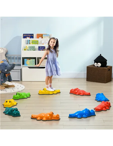ZONEKIZ 9PCs Kids Stepping Stones, Crocodile-Designed Sensory Toys, with Anti-Slip Edge Balance River Stones