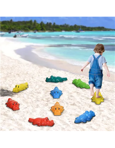 ZONEKIZ 9PCs Kids Stepping Stones, Crocodile-Designed Sensory Toys, with Anti-Slip Edge Balance River Stones