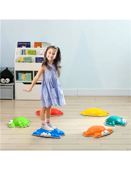ZONEKIZ 6PCs Kids Stepping Stones w/ TPE Anti-Slip Edge, Crab-Designed Balance River Stones, Obstacle Courses, Stackable