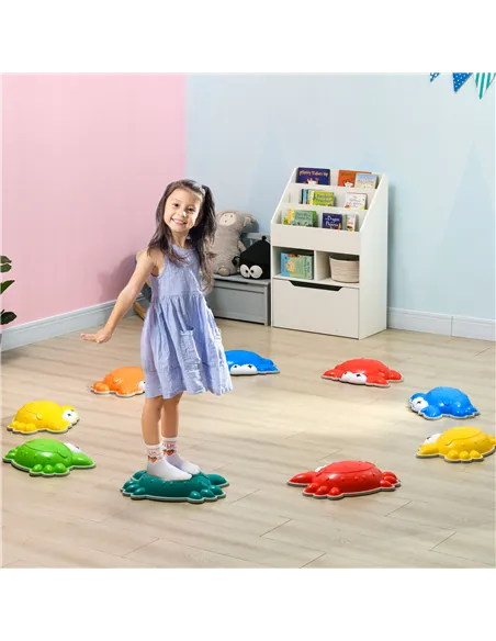 ZONEKIZ 9PCs Kids Stepping Stones with TPE Anti-Slip Edge, Crab-Designed Balance River Stones, Obstacle Courses, Stackable