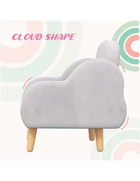 ZONEKIZ Kids Armchair Toddler Sofa Children Chair with Arm Rest, Wooden Frame, Velvet, PP Legs, Cloud Shape, for Ages 1.5-3 Year