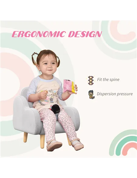 ZONEKIZ Kids Armchair Toddler Sofa Children Chair with Arm Rest, Wooden Frame, Velvet, PP Legs, Cloud Shape, for Ages 1.5-3 Year