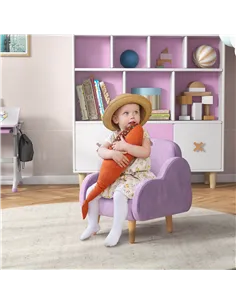 ZONEKIZ Kids Armchair Toddler Sofa Children Chair with Arm Rest, Wooden Frame, Velvet, PP Legs, Cloud Shape, for Ages 1.5-3 Year 2